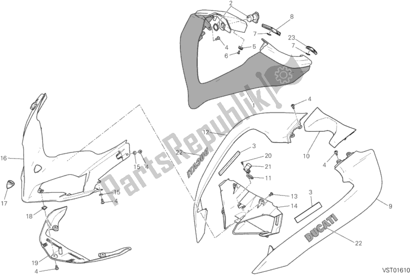 Alle onderdelen voor de Motorkap van de Ducati Multistrada 950 Brasil 2019